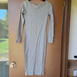 NWT TF Fashion V Neck Long Sleeve Gray Ribbed Knit Bodycon Dress XS